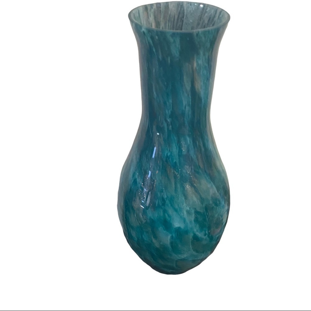 Murano Italy Hand-Blown Turquoise Gold Spiral Pattern Large Vase 16”Tx7” Wx21”